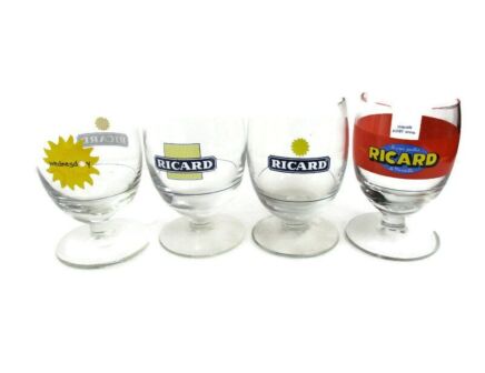 collection of 4 different French Ricard Glasses Pastis Apero France Collector HTF