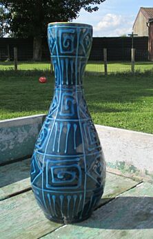 Blue Mid Century Bitossi Style Vase Bottle Italy Pottery Modern
