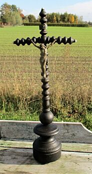 Large Antique Carved Wood Jesus Christ Cross Table Standing Crucifix Spelter