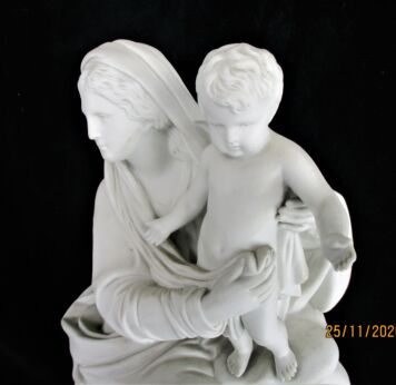 Large French Antique 1900 Bisque Statue Virgin Mary Our Lady Madonna Infant Jesus Exquisite 19.68"