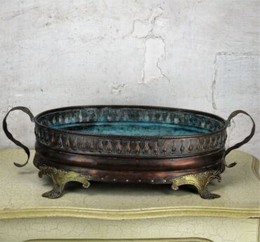 XL Antique Planter Jardinière Ornate Embossed Centerpiece Brass Gorgeous HTF