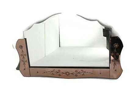 Art Nouveau Mirror Pink Edges Flowers Venetian Ornate Art Deco Beveled glass Vanity Dresser Hallway