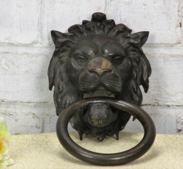 Large Heavy Brass Door Knocker Lions Head Ring Architectural Gorgeous