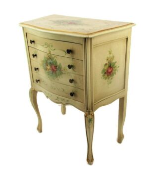 Hollywood Regency French Provincial White Crackled Chest of Drawers Hand Painted