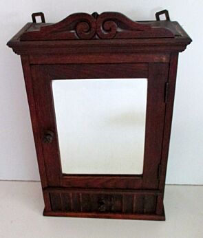 Antique French Oak medicine Wood Carved bathroom Cabinet Glass mirror Apothecary