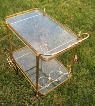 Vintage Mid Century Retro Glass Brass Coctail Bar Cart Trolley Stunning