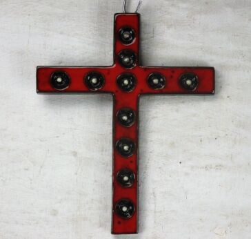 Mid Century Modern Ceramic Modernist Crucifix Red Marked Tieberghien HTF