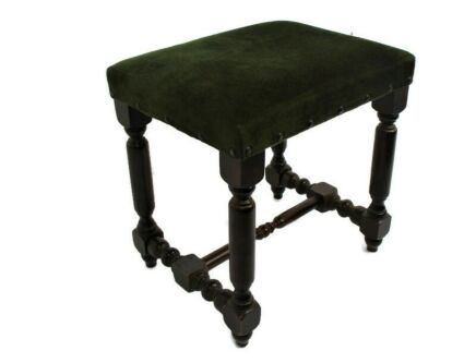 Vintage Stool Ottoman Footstool Edwardian Style Wood Fabric Barn Style