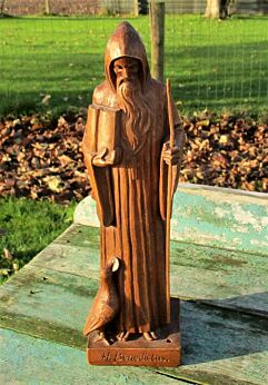 Vintage Statuette Figurine St Saint Benedict of Nursia Pigeon Resin Brown Rare