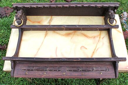 Vintage Antique Wooden Wall Rack Shelf Coat Hooks Kitchen Lion head Carved Wood