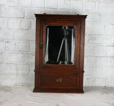 Vintage Medicine Kitchen small Wall Cabinet Apothecary wood beveled glass mirror