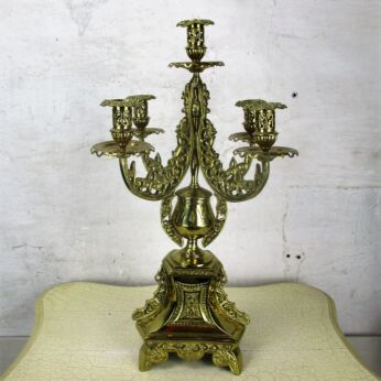 Vintage Gorgeous Brass Ornate Embossed Candle Holder Stick Candelabra 5 arm