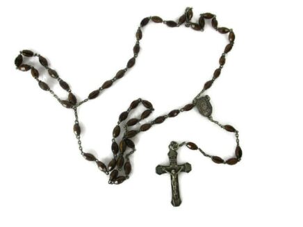 Vintage  Rosary  Paternoster Brown Prayer beads  stone Gorgeous