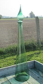 Vintage Green Clear Hand Blown Glass Genie Bottle Stopper Decanter Lid 27.56"