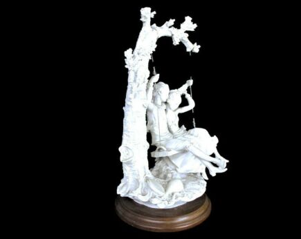 Large Figurine Statue Courting Couple on Swing resin Marked G.A. Vintage