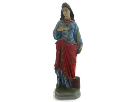 Large Statue Saint St Barbara of Nicomedië Tower Patron of Firemen Plaster HTF Antique Neo Gothic