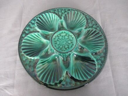 French Oyster Plate Faience Ceramic Majolica Vallauris 1950s Green