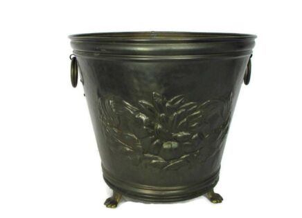 Large Planter Vintage Brass Kettle Decorative Lion Feet Flowers Rings Beautiful