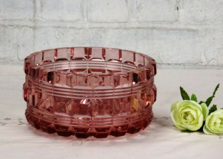 Beautiful Pink Crystal Bowl Dish Centerpiece Czech Bohemian