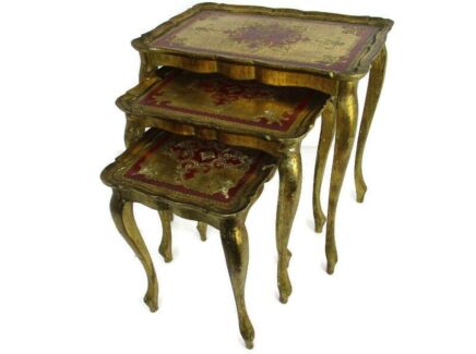 Set of 3 Italian Florentine Hollywood Regency Stacking Wood Nesting Tables