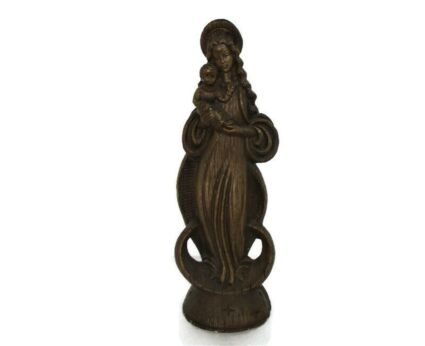 Art Deco Virgin Mary Madonna Infant Child Plaster Statue tenderness Lovely Statue 14.17"