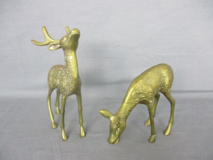 Couple Pair Brass Deer Fawn Doe Buck  Hollywood regency Vintage Lovely