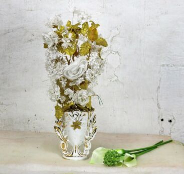Antique Vieux Paris French Porcelain Fan Flair Bridal Vase Flower Bouquet