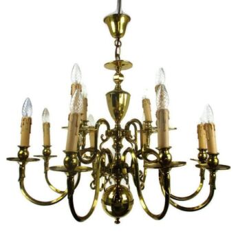 Large Vintage Flemish Dutch Double Chandelier 12 Arms Lights Fish Gorgeous