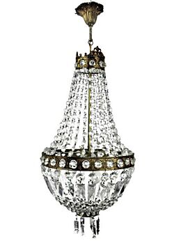 French Authentic Chandelier Prisms Waterfall Bag & tent Brass Romantic 3 Lights