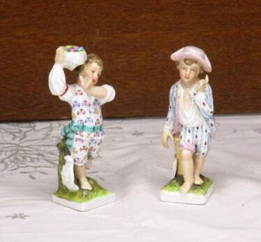 Lovely Porcelain Figurines Two Boys Julius Maius Mark Blue Scissors Dresden?