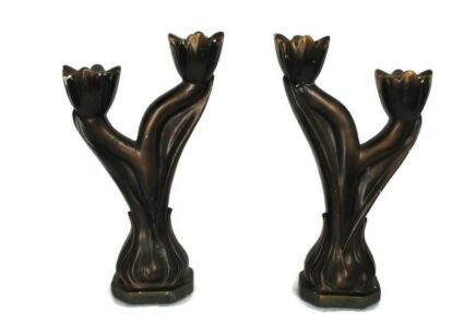 Couple pair Double Candle Holders Candle Sticks Candelabra Plaster art deco Arnova