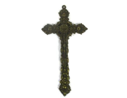 Ornate Hanging Wall Crucifix  Brass Jesus Christ Saviour