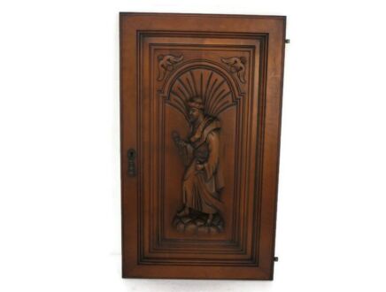 Antique hand Carved Wood Door Panel Reclaimed Architectural Eastern guard Gorgeous Large Mirrored back