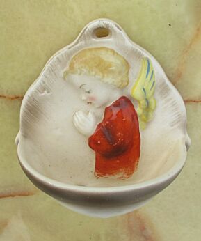 Vintage Holy Water Font Ceramic Angel Church Wall Hanging Hummel H.W.