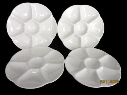 Set of 4 French Gien Oyster Plates Porcelain Faience White Stylish France Marked