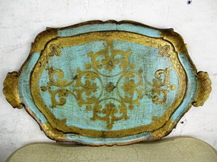 Italian Mid Century Hollywood Regency Florentine Serving Tray Resin Light Blue