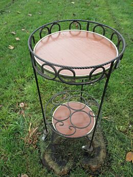 Vintage Bar Cart Mid Century Wrought Iron Brown Round Bottle Stand Rare