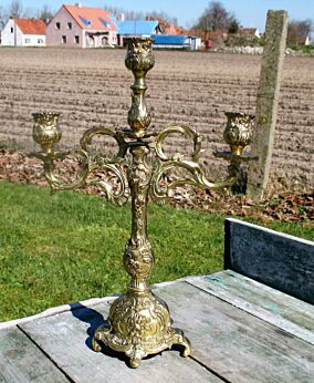 Antique Brass Ornate 3 Arm Candle Holder Candelabra