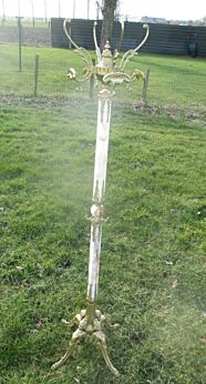 Ornate Antique Brass & Onyx Marble Coat Hat Rack Hall Tree Stand Floor White Brown