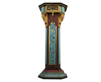 Church Pedestal Wooden Pulpit Lectern Antique Pillar Gothic Polychrome Hand Painted Antique Very large Gorgeous WOW