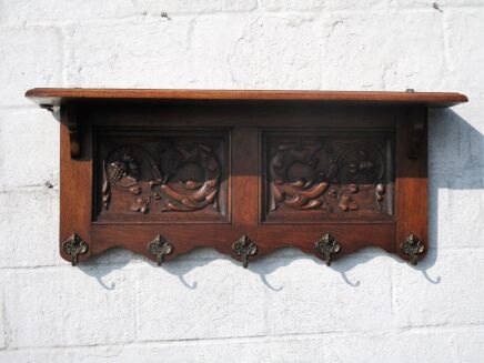 Gothic Coat rack carved Wood Dragons 5 hooks Gorgeous