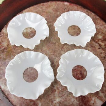 4 Antique French White Victorian Swirled Glass Bobeches Candles Porcelain