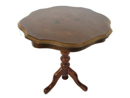 Italian Hand Carved Wood Coffee Wine Side Table Inlay Marquetry Tripod Pedestal Gorgeous Vintage