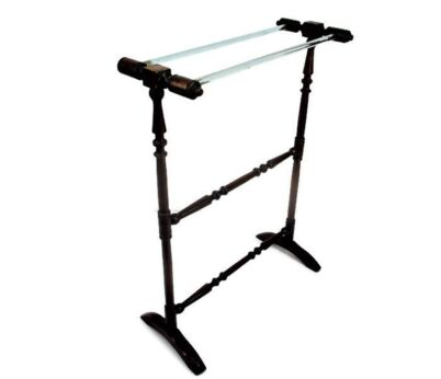 Standing Quilt Towel Blanket Comforter Rack Wood Bobbin Legs Jacobean Style Glass Bars