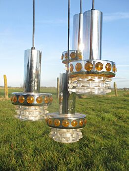 Raak Modern Mid Century Chandelier Era Eames Sputnik Atomic Chrome Orange