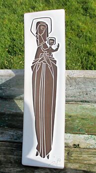 Vintage Ceramic Tile Wall Hanging Virgin with Child Signed Raf Belgium