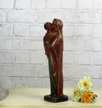 Polychrome Statue Madonna Holy Mother Virgin Mary Infant Child Tenderness 15.7"