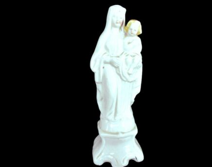Small Antique 1900 Vieux Paris Porcelain Bisque Statue Virgin Mary Madonna Infant Jesus Gorgeous 7.08"
