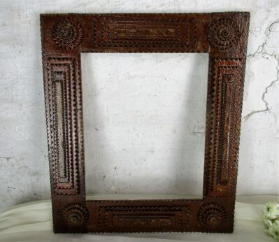 antique Tramp Art picture frame trench Art Folk Art Layered French Handmade HTF