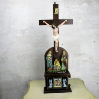 XL Antique Standing Crucifix Plaster Corpus Calvary Group Stations of Cross